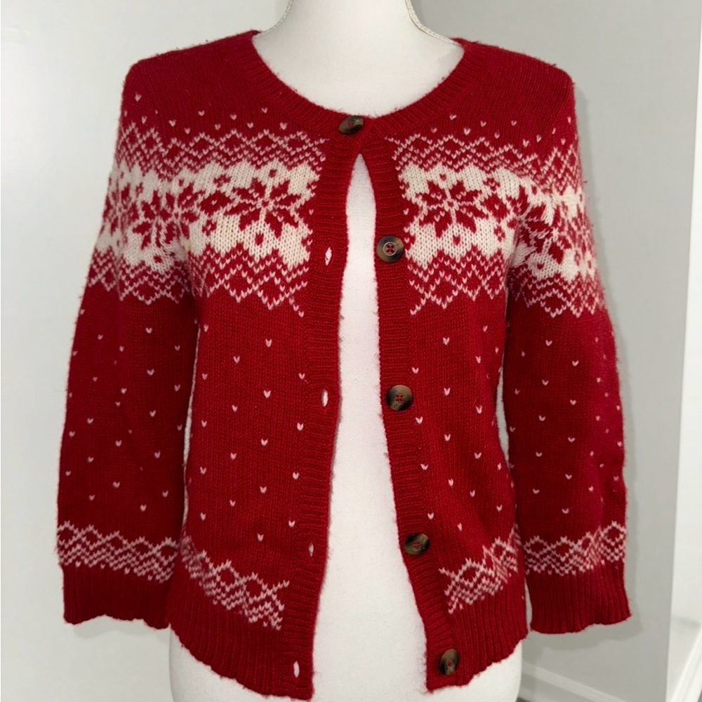 Vintage Hollister‎ Fair Isle Red Cardigan Large